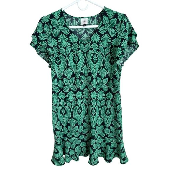 cAbi Palmette Tropical Print Mini Dress Navy/Green Size Small - Picture 2 of 13